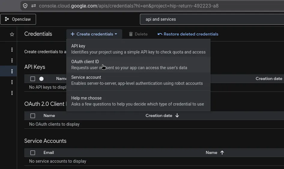 Create OAuth desktop client