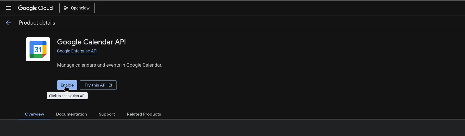 Enable Google Calendar API