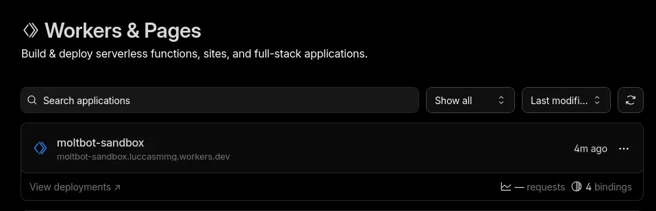 Workers & Pages with the deployed Worker selected
